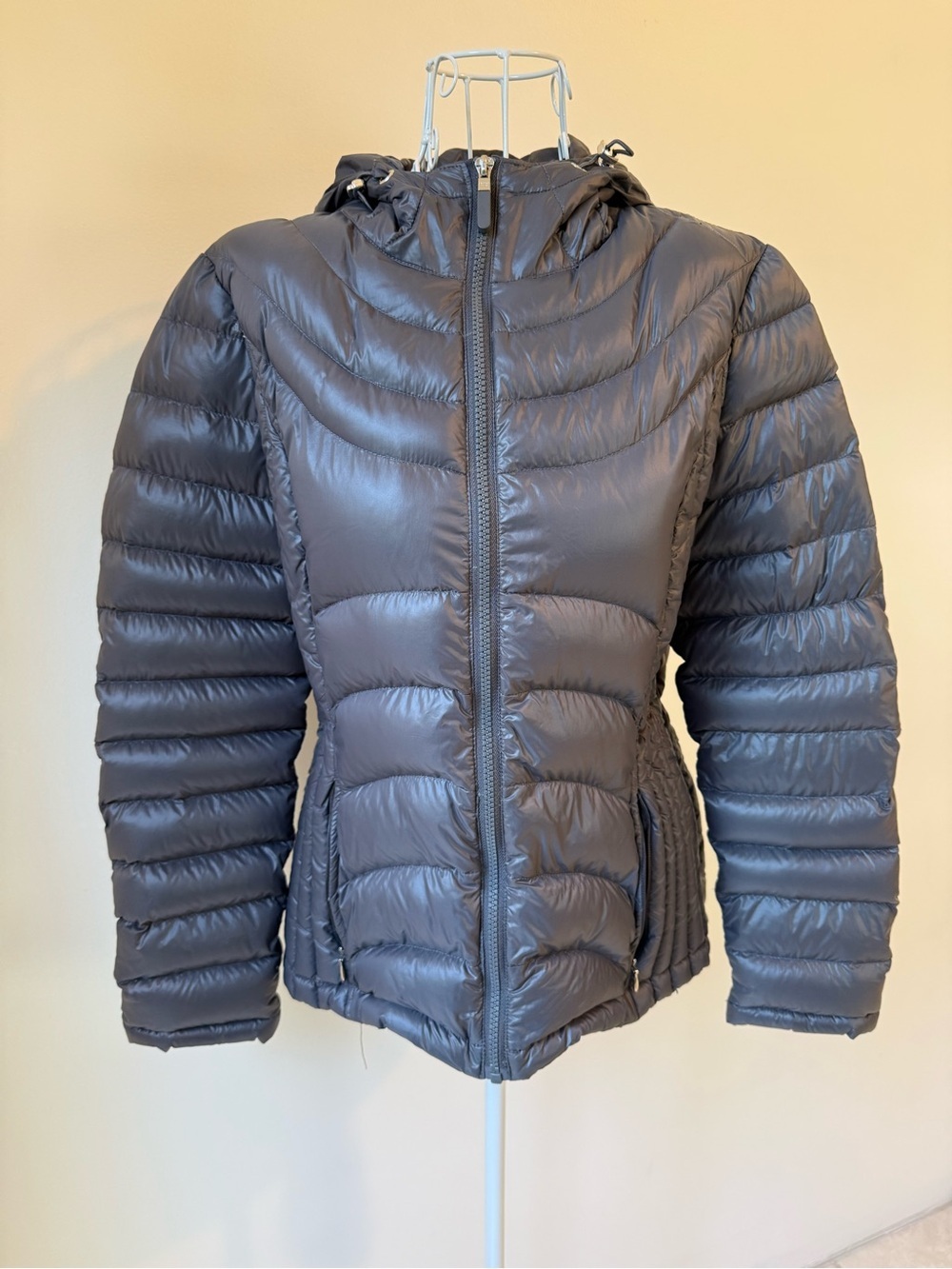Andrew Marc Packable Lightweight Down Puffer Jacket Hooded Gray Size Small